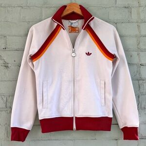 Adidas Trefoil White Track Jacket with Red and Orange Stripes